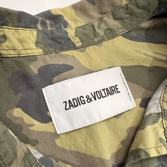 Zadig & Voltaire Iconic Green Camouflage Medium Print Long-Sleeve Button-Down To - Picture 3 of 12